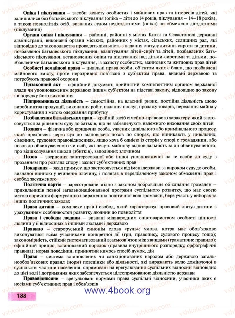 Страница 188 | Підручник Правознавство 9 клас О.I. Пометун, Т.О. Ремех 2009
