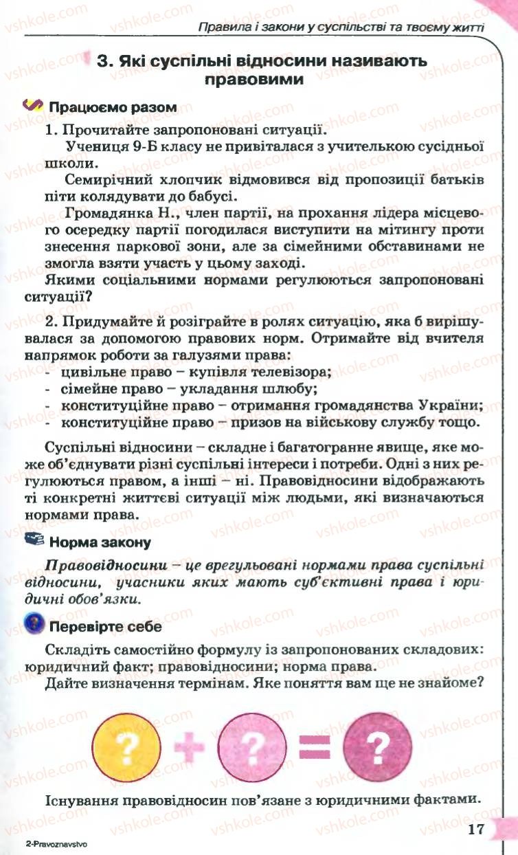 Страница 17 | Підручник Правознавство 9 клас B.Л. Сутковий, Т.М. Філіпенко 2009