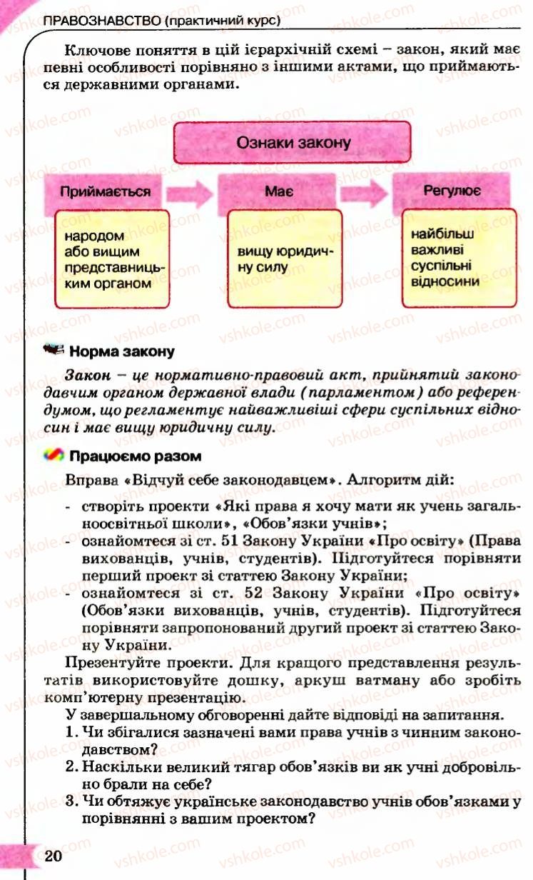 Страница 20 | Підручник Правознавство 9 клас B.Л. Сутковий, Т.М. Філіпенко 2009