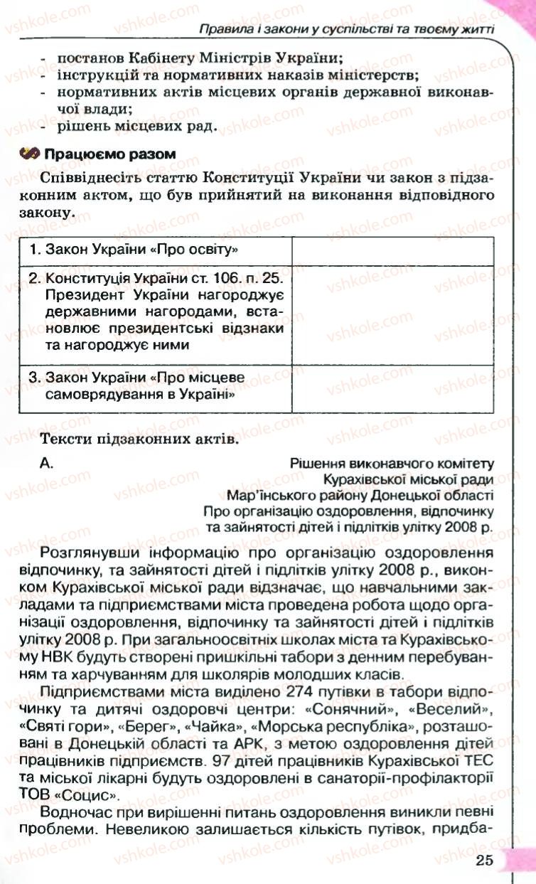 Страница 25 | Підручник Правознавство 9 клас B.Л. Сутковий, Т.М. Філіпенко 2009