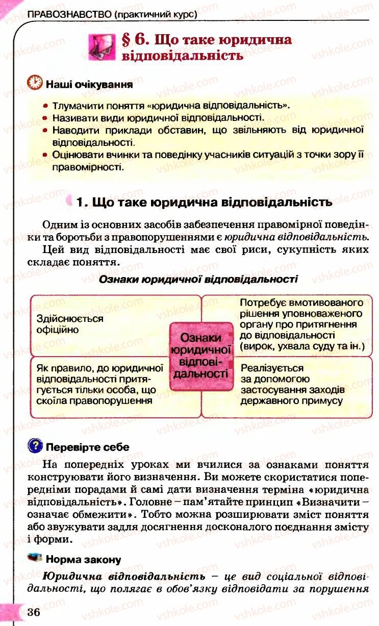 Страница 36 | Підручник Правознавство 9 клас B.Л. Сутковий, Т.М. Філіпенко 2009