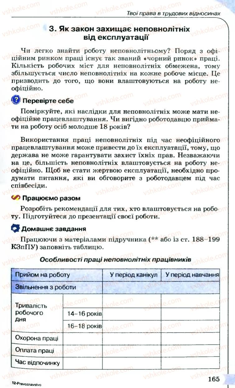 Страница 165 | Підручник Правознавство 9 клас B.Л. Сутковий, Т.М. Філіпенко 2009