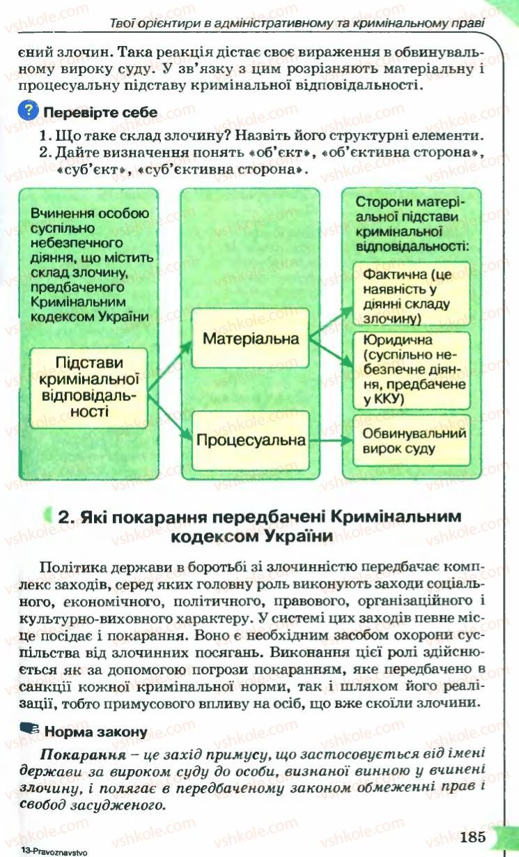 Страница 185 | Підручник Правознавство 9 клас B.Л. Сутковий, Т.М. Філіпенко 2009