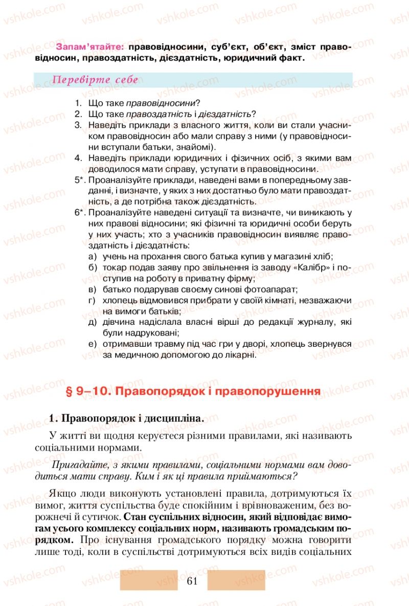 Страница 61 | Підручник Правознавство 10 клас О.Д. Наровлянський 2010 Стандарт, академічний рівень