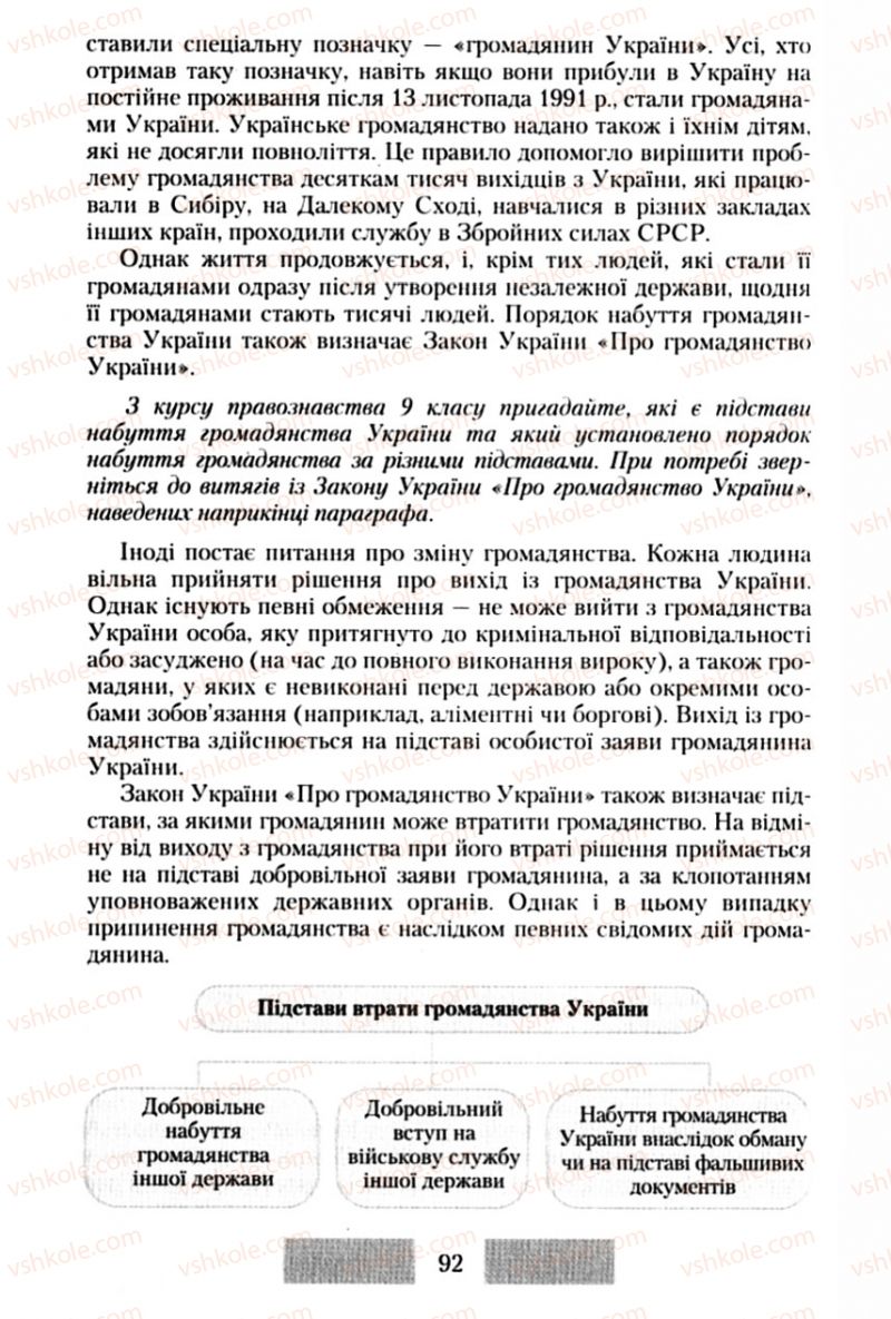 Страница 92 | Підручник Правознавство 10 клас О.Д. Наровлянський 2010 Стандарт, академічний рівень
