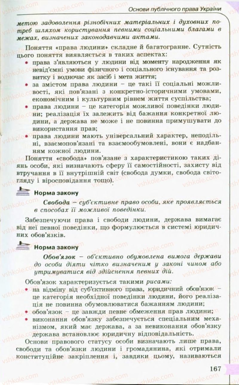 Страница 167 | Підручник Правознавство 10 клас С.Б. Гавриш, B.Л. Сутковий, Т.М. Філіпенко 2010
