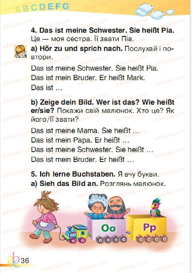 Страница 36 | Підручник Німецька мова 1 клас О.О. Паршикова, Г.М. Мельничук, Л.П. Савченко 2012