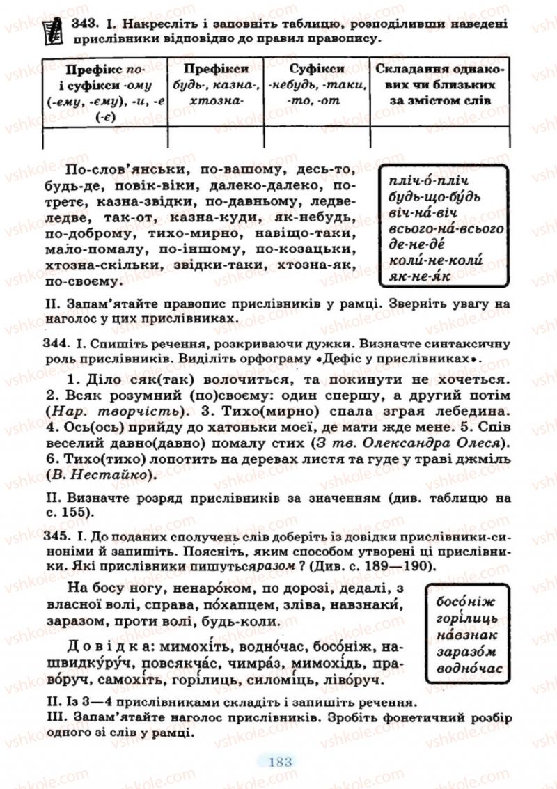 Страница 183 | Підручник Українська мова 7 клас М.І. Пентилюк, І.В. Гайдаєнко 2007