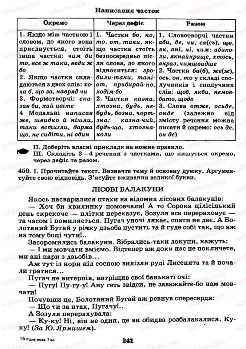 Страница 241 | Підручник Українська мова 7 клас М.І. Пентилюк, І.В. Гайдаєнко 2007