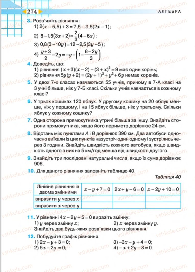 Страница 274 | Підручник Алгебра 7 клас Н.А. Тарасенкова, І.М. Богатирьова, О.М. Коломієць 2015