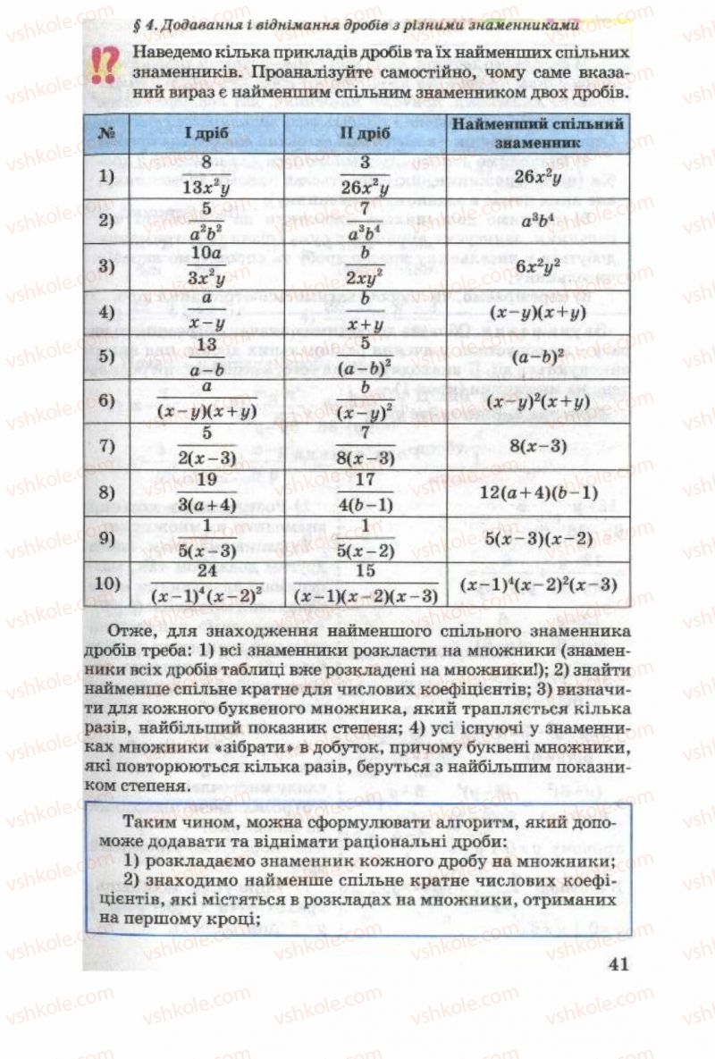Страница 41 | Підручник Алгебра 8 клас О.Я. Біляніна, Н.Л. Кінащук, І.М. Черевко 2008