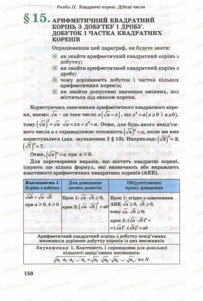Страница 158 | Підручник Алгебра 8 клас О.Я. Біляніна, Н.Л. Кінащук, І.М. Черевко 2008