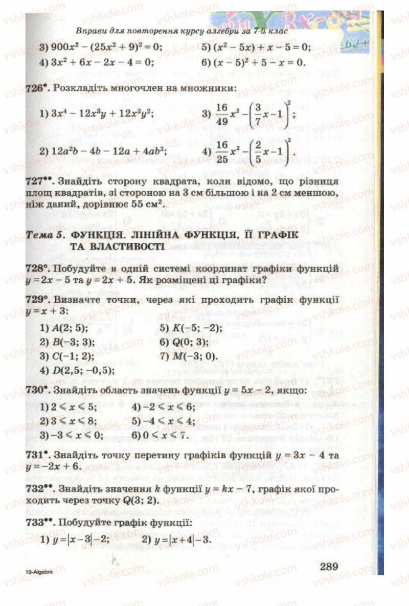 Страница 289 | Підручник Алгебра 8 клас О.Я. Біляніна, Н.Л. Кінащук, І.М. Черевко 2008
