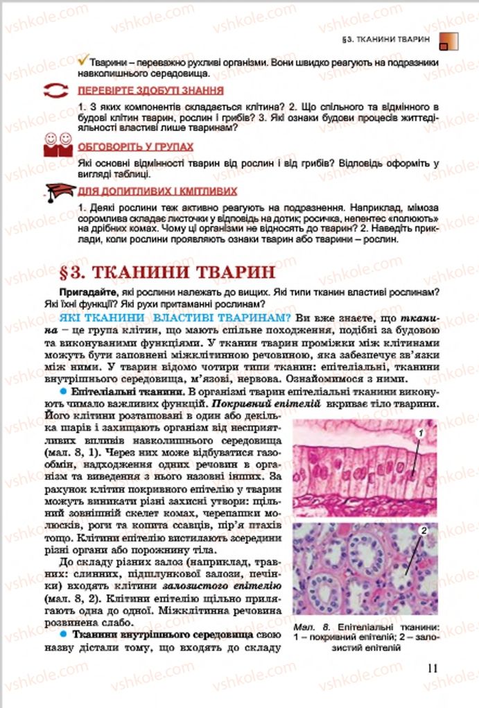 Страница 11 | Підручник Біологія 7 клас  Л.І. Остапченко, П.Г. Балан, В.В. Серебряков 2015