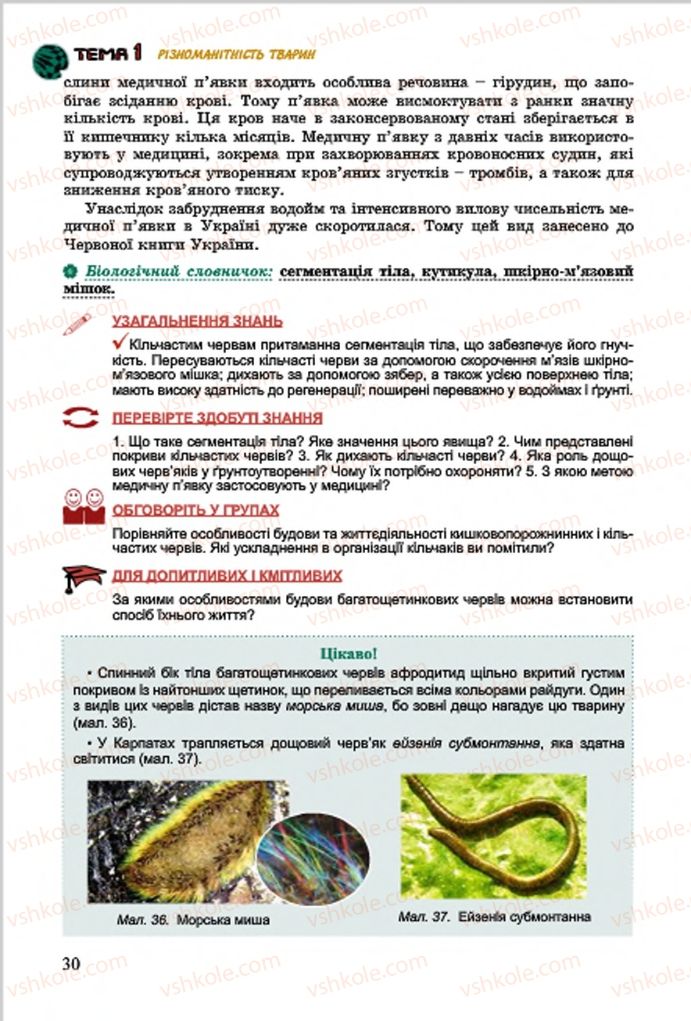 Страница 30 | Підручник Біологія 7 клас  Л.І. Остапченко, П.Г. Балан, В.В. Серебряков 2015