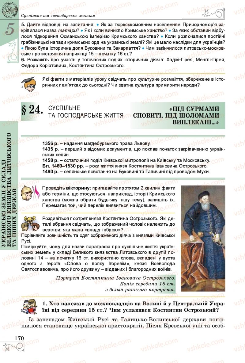 Страница 170 | Підручник Історія України 7 клас В.С. Власов 2015