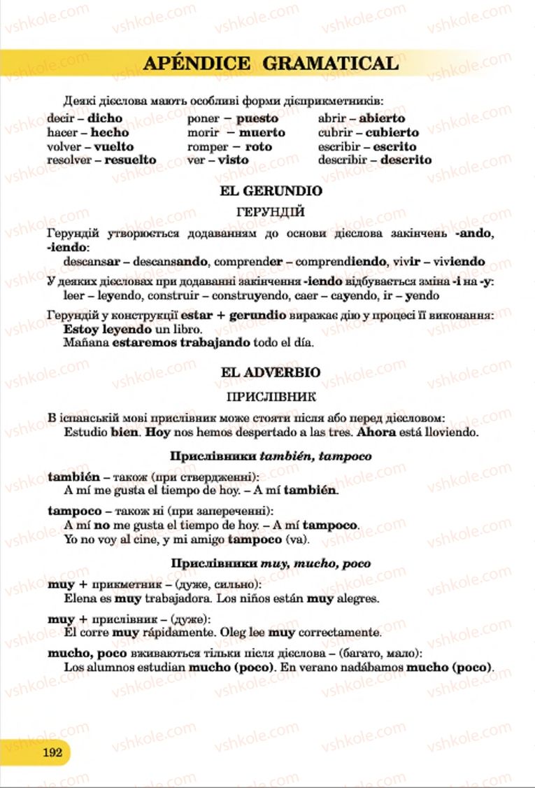 Страница 192 | Підручник Іспанська мова 7 клас В.Г. Редько, В.І. Береславська 2015 7 рік навчання