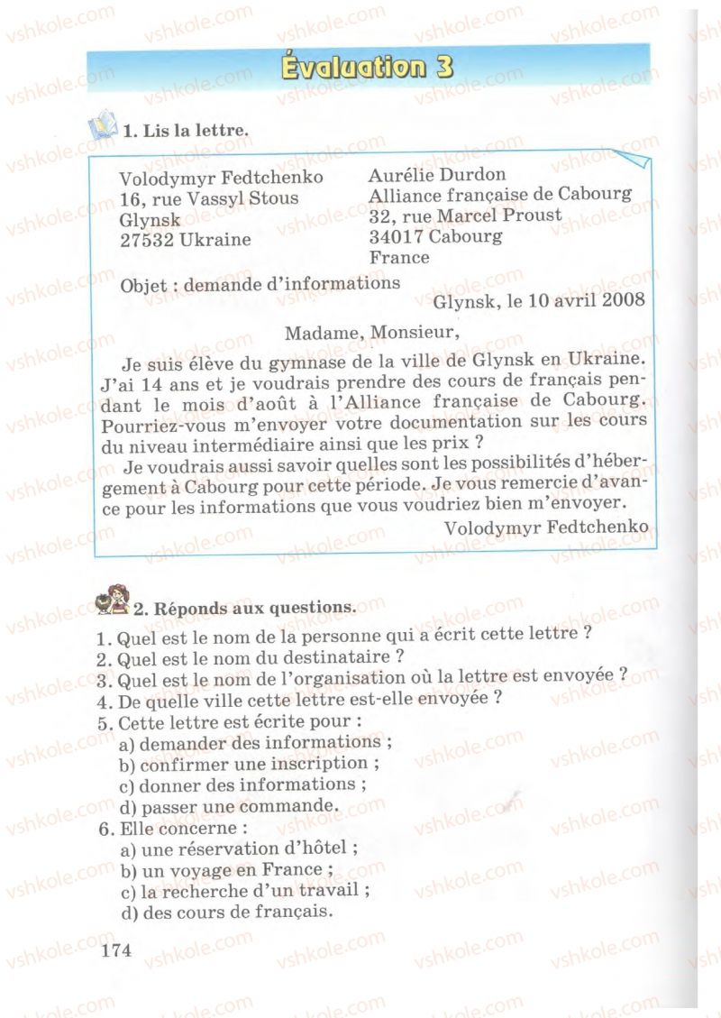 Страница 174 | Підручник Французька мова 7 клас Ю.М. Клименко 2007