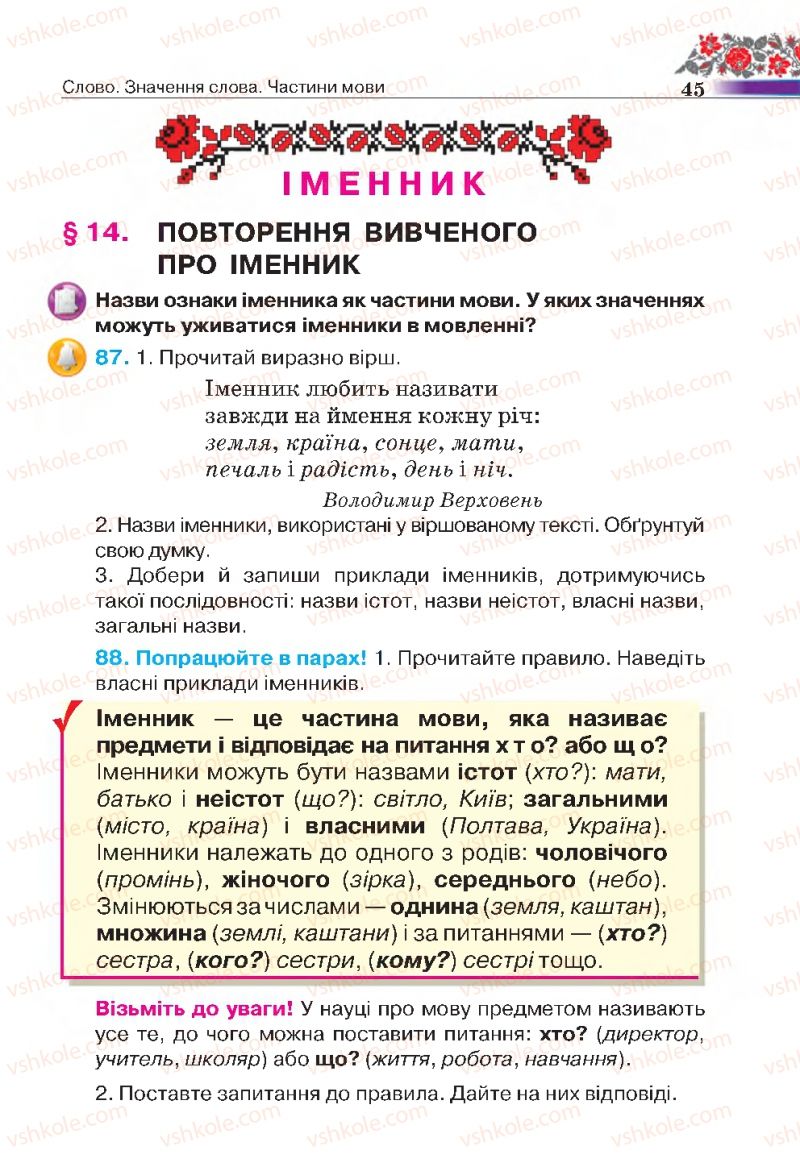 Страница 45 | Підручник Українська мова 4 клас М.С. Вашуленко, С.Г. Дубовик 2015
