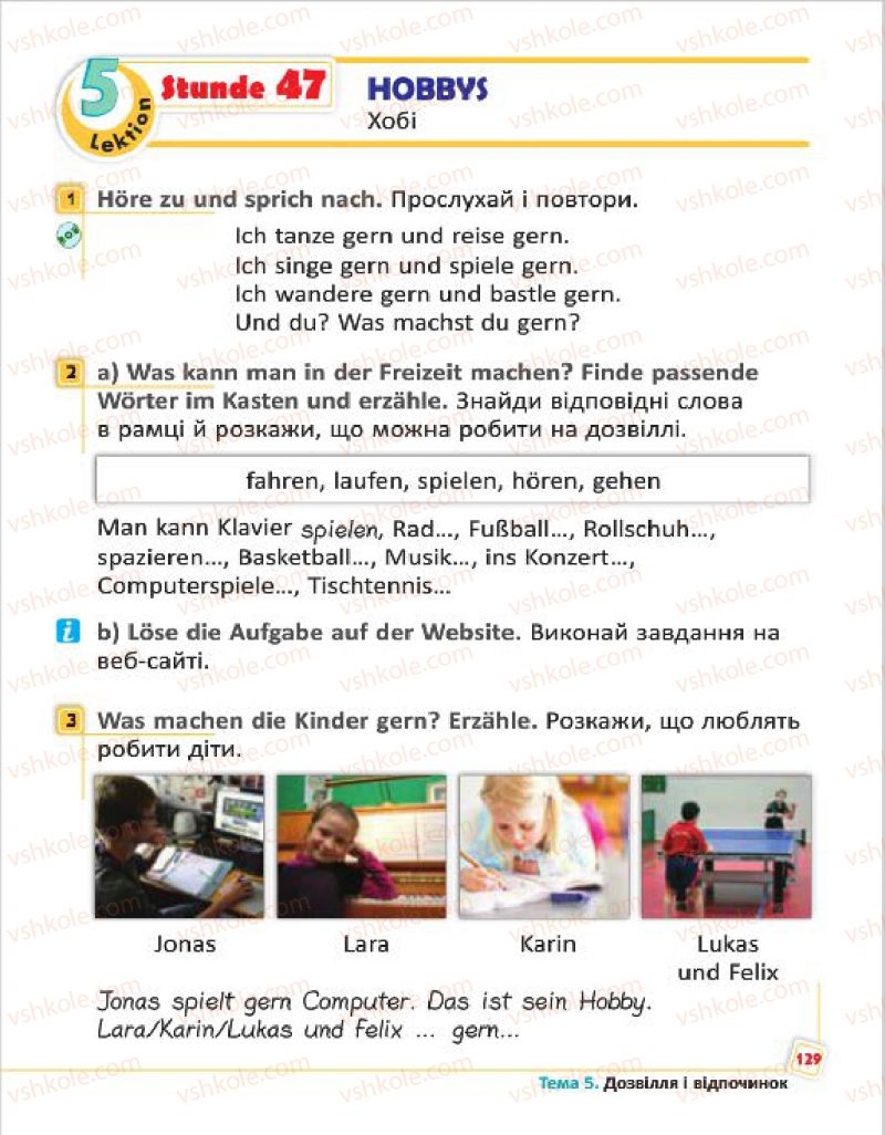 Страница 129 | Підручник Німецька мова 4 клас С.І. Сотникова, Г.В. Гоголєва 2015