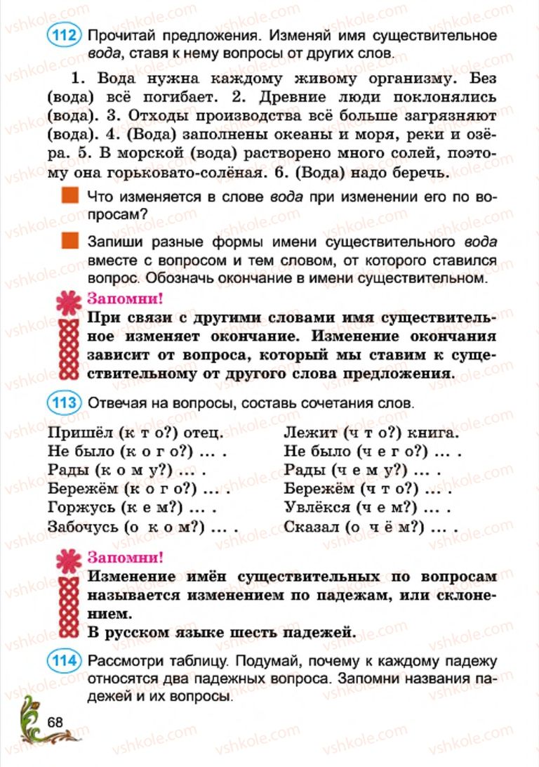 Страница 68 | Підручник Русский язык 4 клас Э.С. Сильнова, Н.Г. Каневская, В.Ф. Олейник 2015