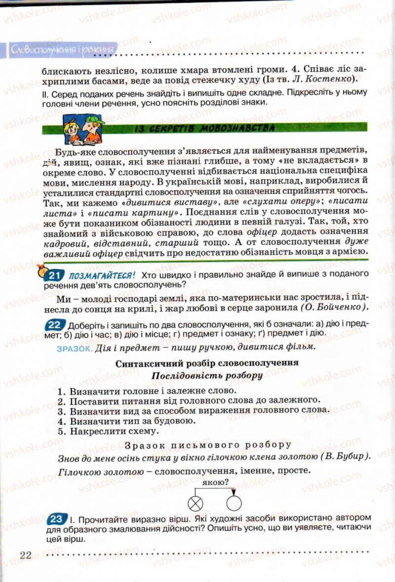 Страница 22 | Підручник Українська мова 8 клас В.В. Заболотний, О.В. Заболотний 2008