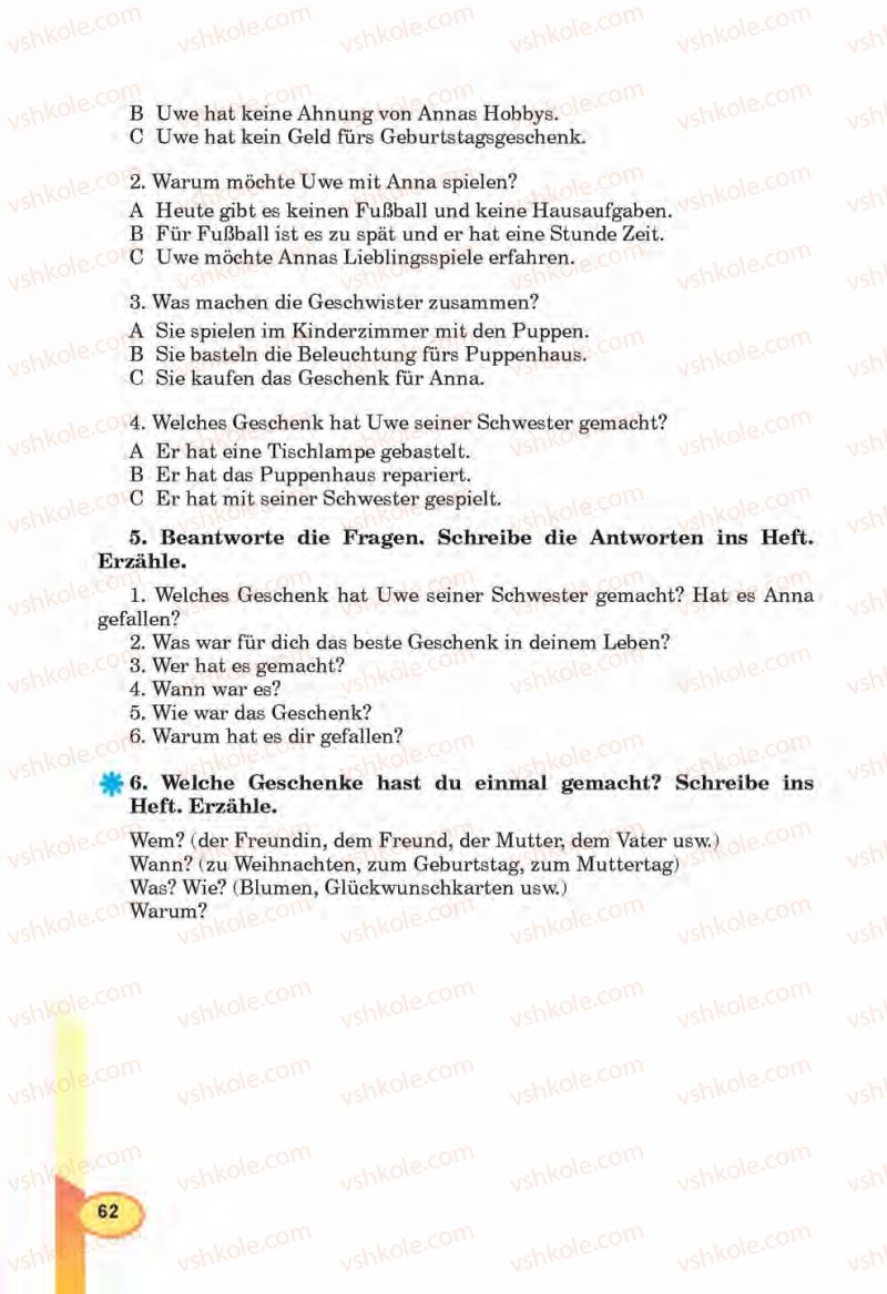 Страница 62 | Підручник Німецька мова 6 клас Л.В. Горбач, Г.Ю. Трінька 2014