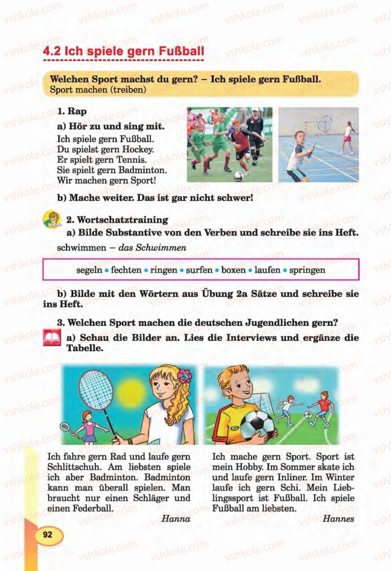 Страница 92 | Підручник Німецька мова 6 клас Л.В. Горбач, Г.Ю. Трінька 2014