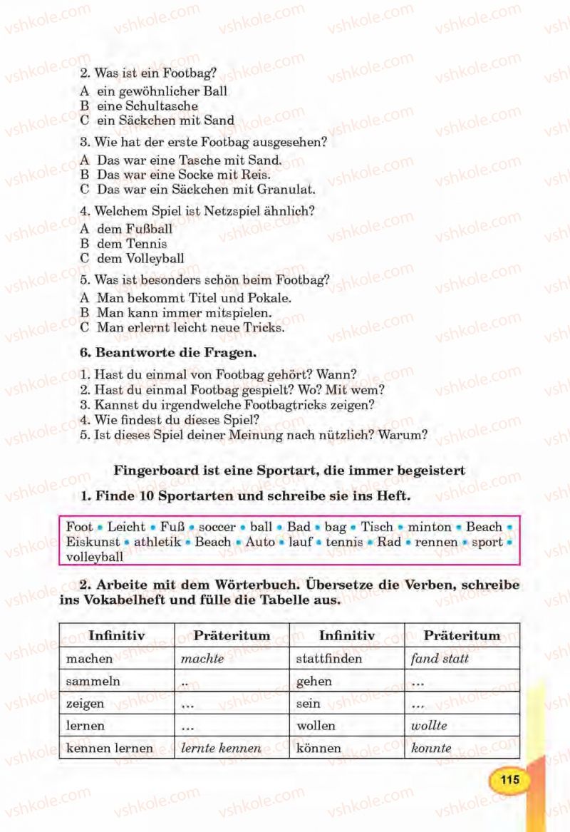Страница 115 | Підручник Німецька мова 6 клас Л.В. Горбач, Г.Ю. Трінька 2014