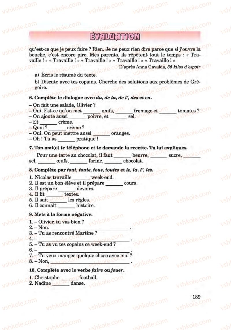 Страница 189 | Підручник Французька мова 6 клас Ю.М. Клименко 2014 Поглиблене вивчення