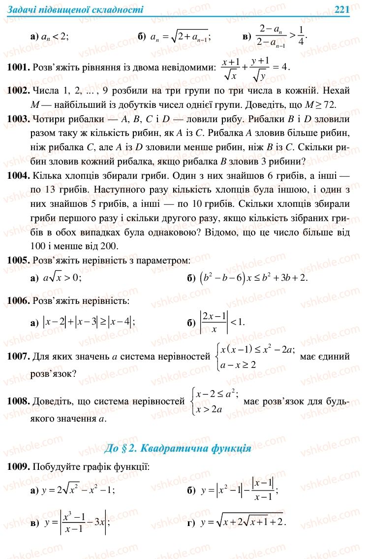 Страница 221 | Підручник Алгебра 9 клас В.Р. Кравчук, Г.М. Янченко, М.В. Підручна 2009