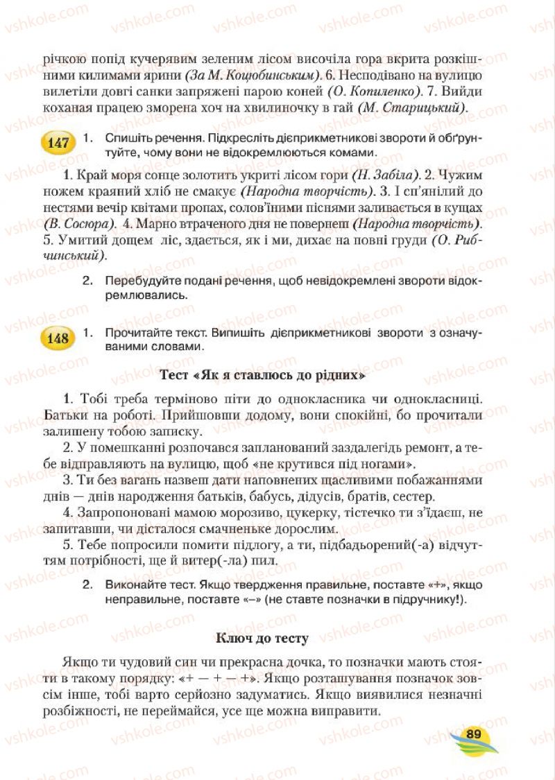 Страница 89 | Підручник Українська мова 7 клас С.Я. Єрмоленко, В.Т. Сичова, М.Г. Жук 2015