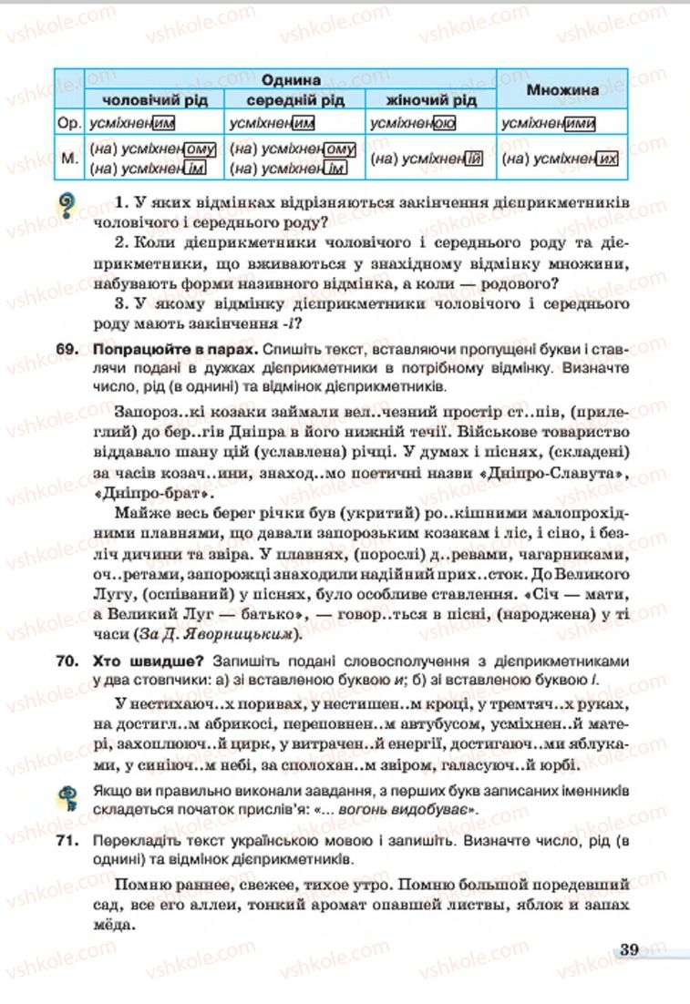 Страница 39 | Підручник Українська мова 7 клас А.А. Ворон, В.А. Солопенко 2015