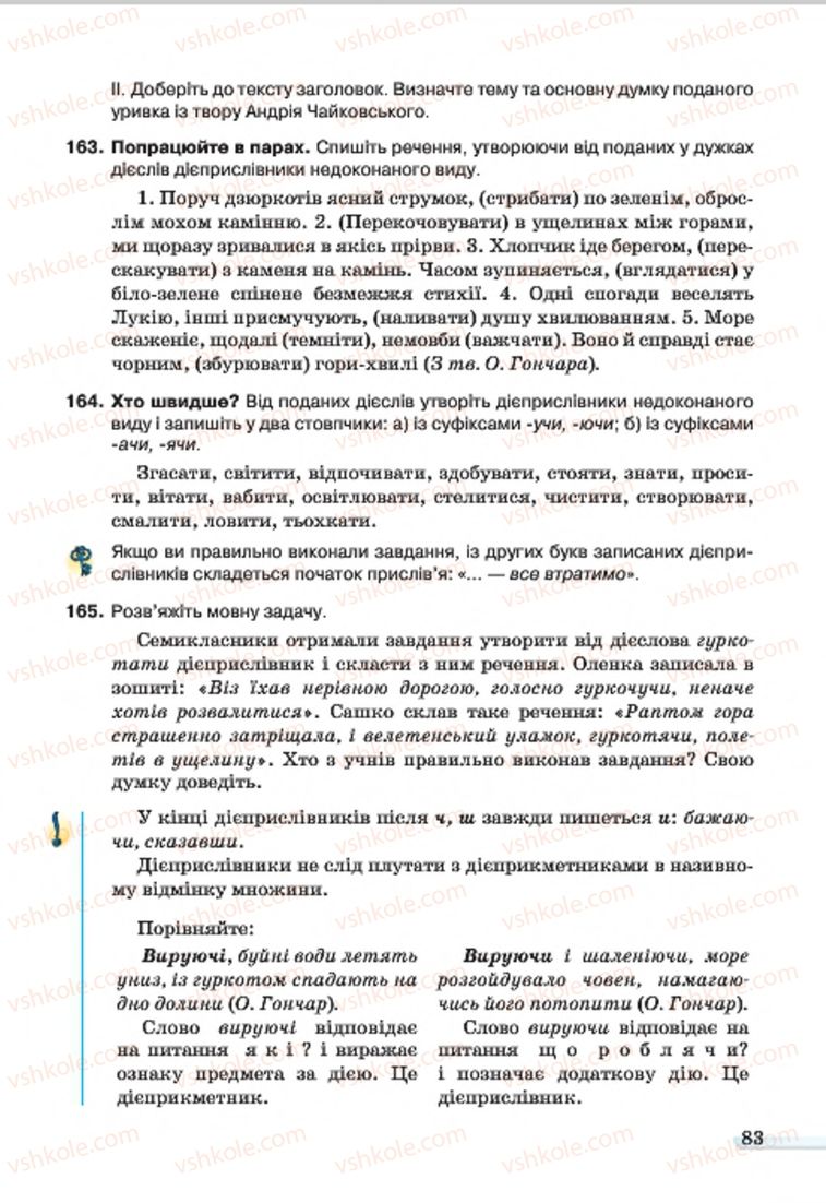 Страница 83 | Підручник Українська мова 7 клас А.А. Ворон, В.А. Солопенко 2015
