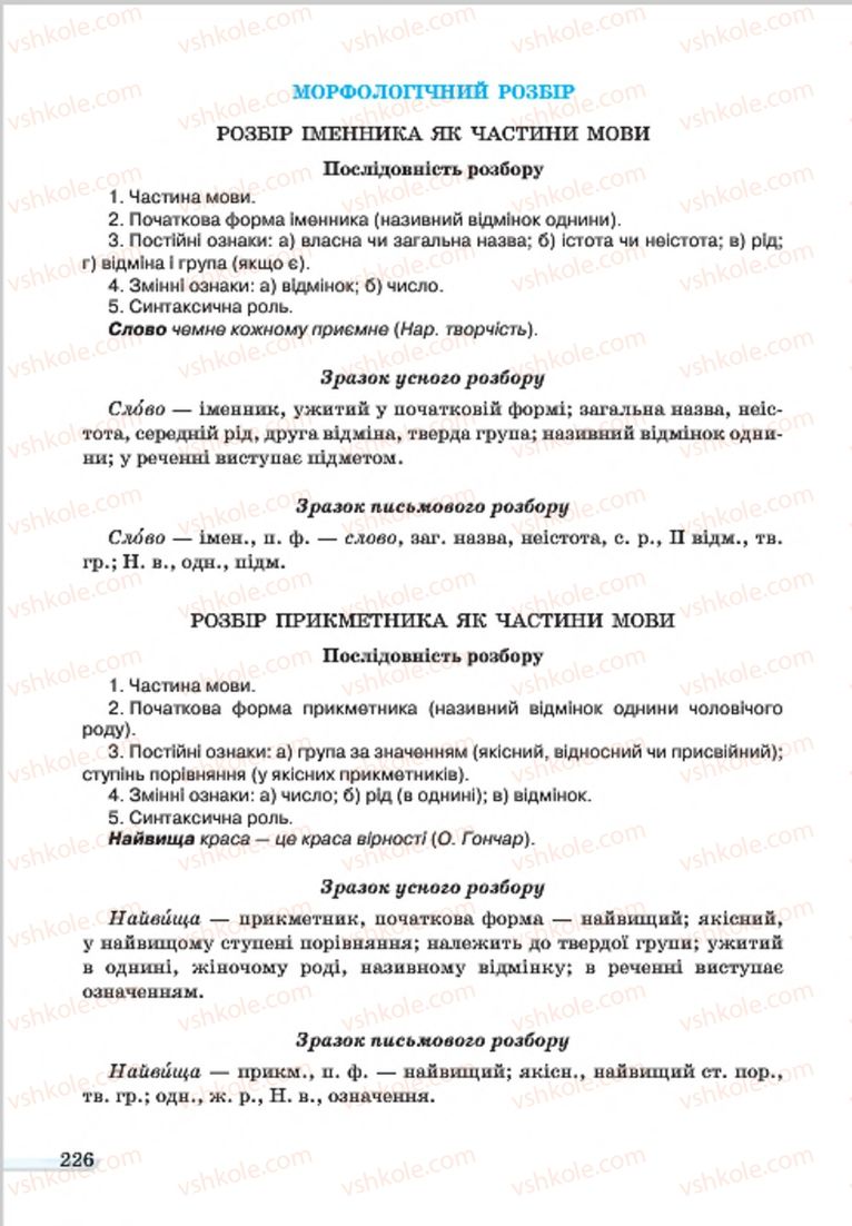 Страница 226 | Підручник Українська мова 7 клас А.А. Ворон, В.А. Солопенко 2015