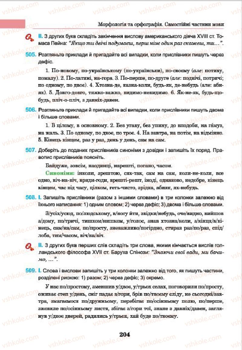 Страница 204 | Підручник Українська мова 7 клас І.П. Ющук 2015