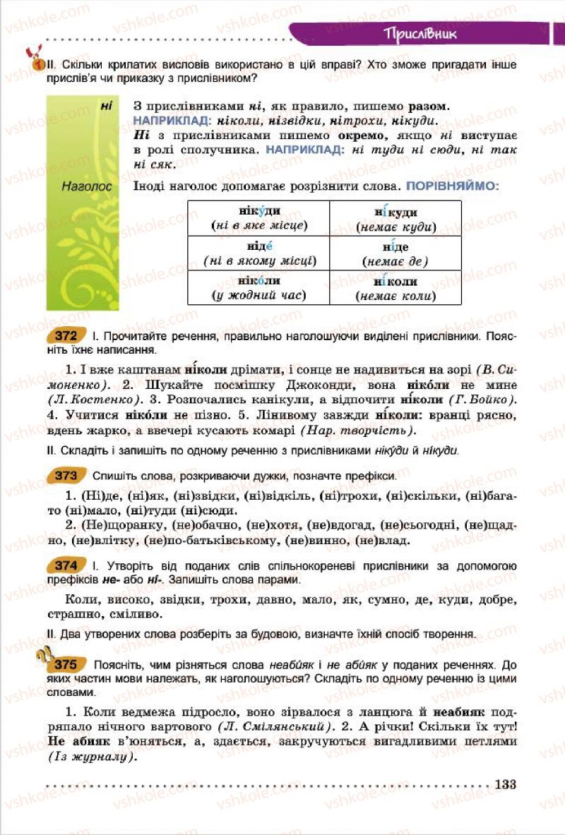 Страница 133 | Підручник Українська мова 7 клас О.В. Заболотний, В.В. Заболотний 2015