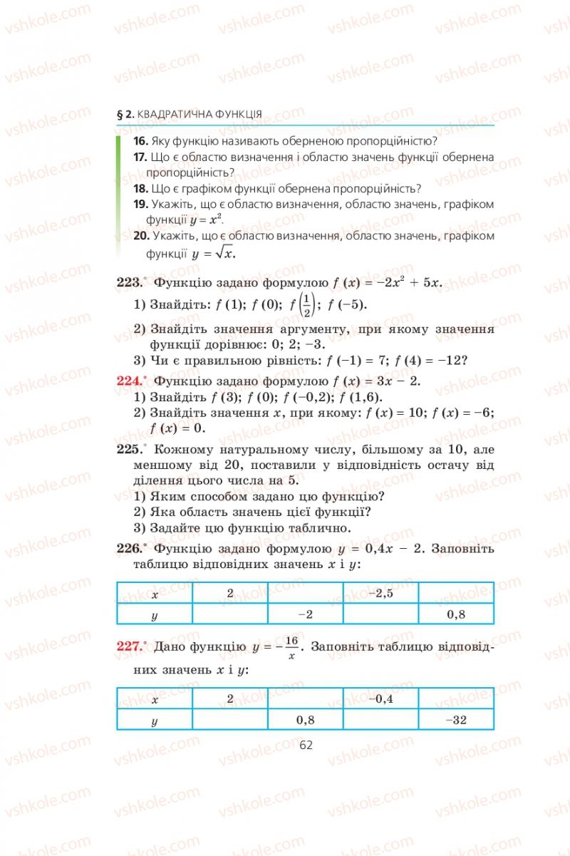 Страница 62 | Підручник Алгебра 9 клас А.Г. Мерзляк, В.Б. Полонський, М.С. Якір 2009