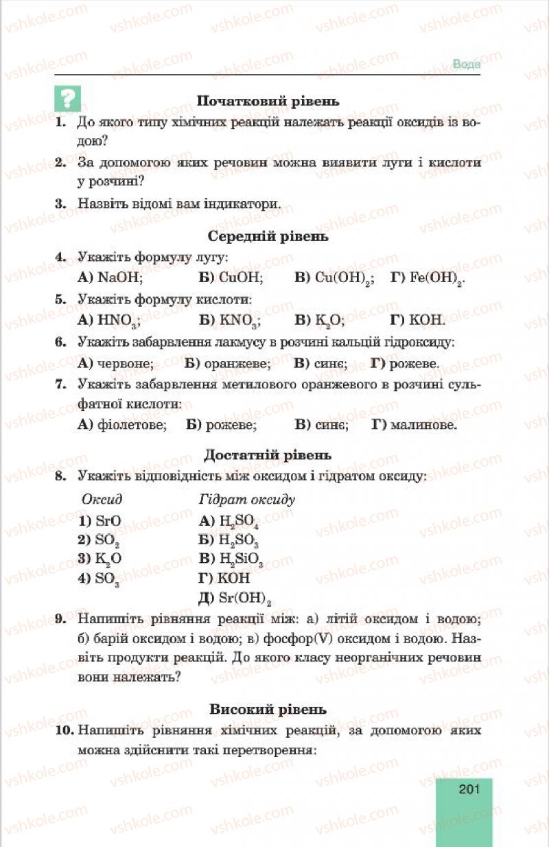 Страница 201 | Підручник Хімія 7 клас Л.С. Дячук, М.М. Гладюк 2015