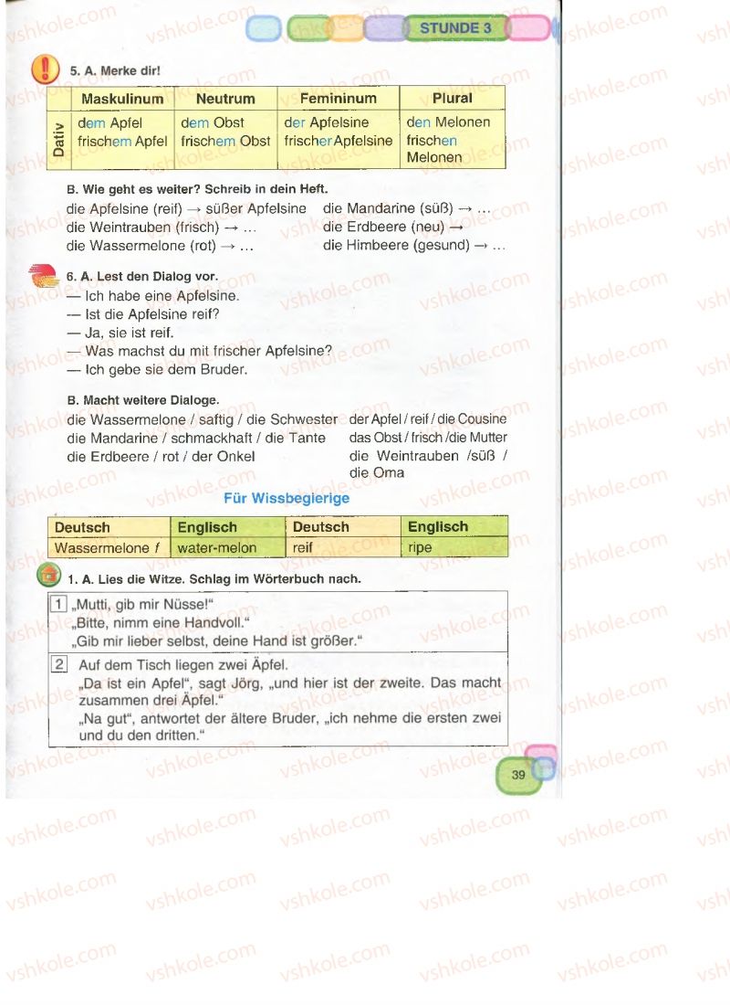 Страница 39 | Підручник Німецька мова 7 клас М.М. Сидоренко, О.А. Палій 2015 3 рік навчання