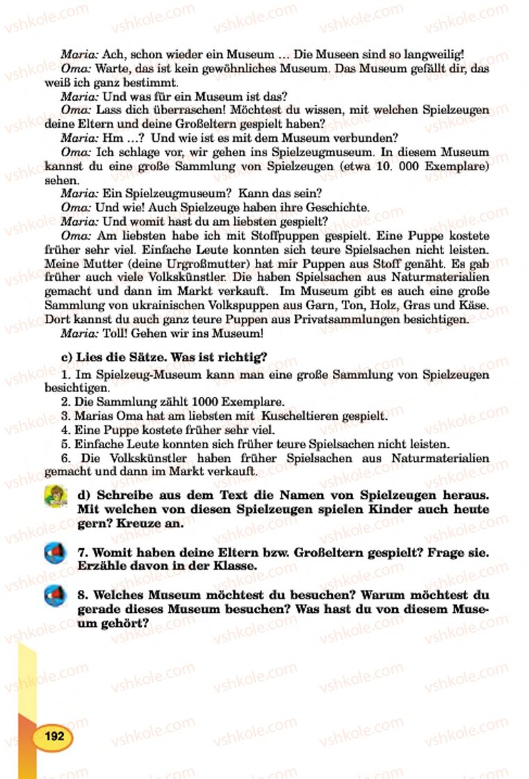 Страница 192 | Підручник Німецька мова 7 клас Л.В. Горбач, Г.Ю. Трінька 2015