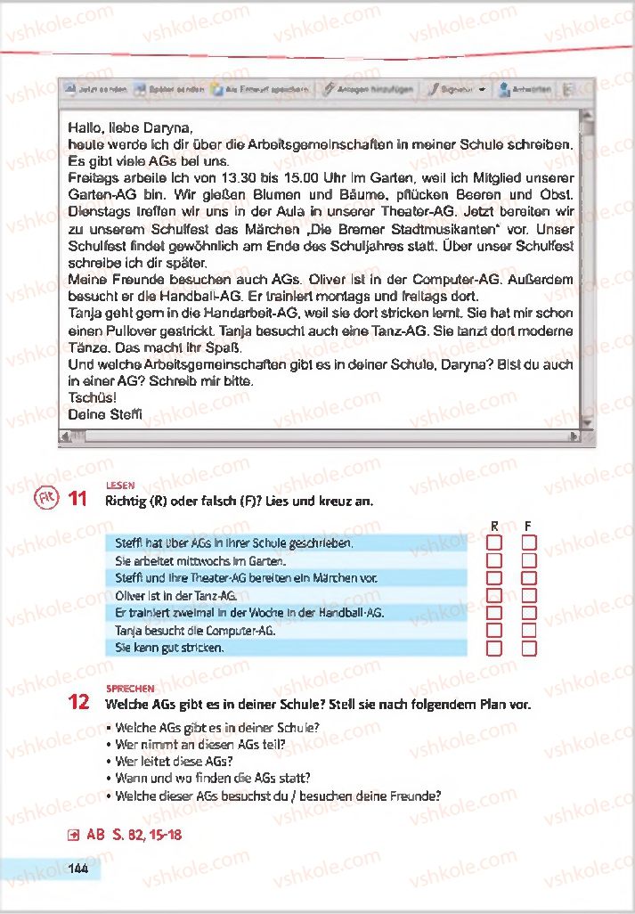 Страница 144 | Підручник Німецька мова 7 клас Н.П. Басай 2015 3 рік навчання