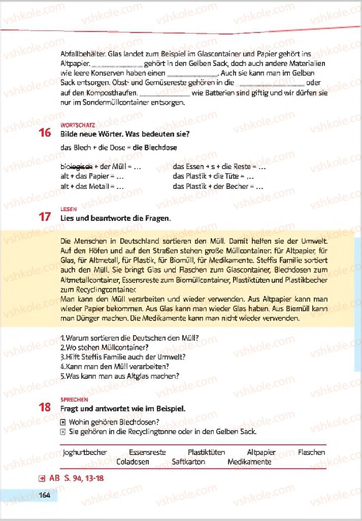 Страница 164 | Підручник Німецька мова 7 клас Н.П. Басай 2015 3 рік навчання