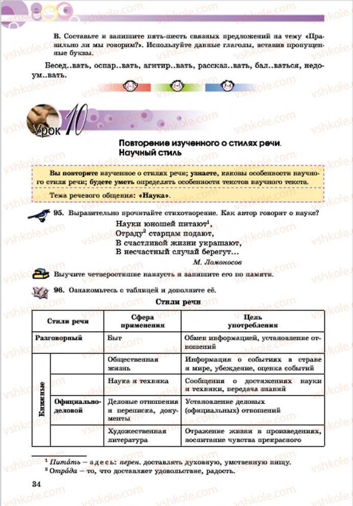 Страница 34 | Підручник Русский язык 7 клас Е.И. Самонова, Т.М. Полякова 2015 7 год обучения