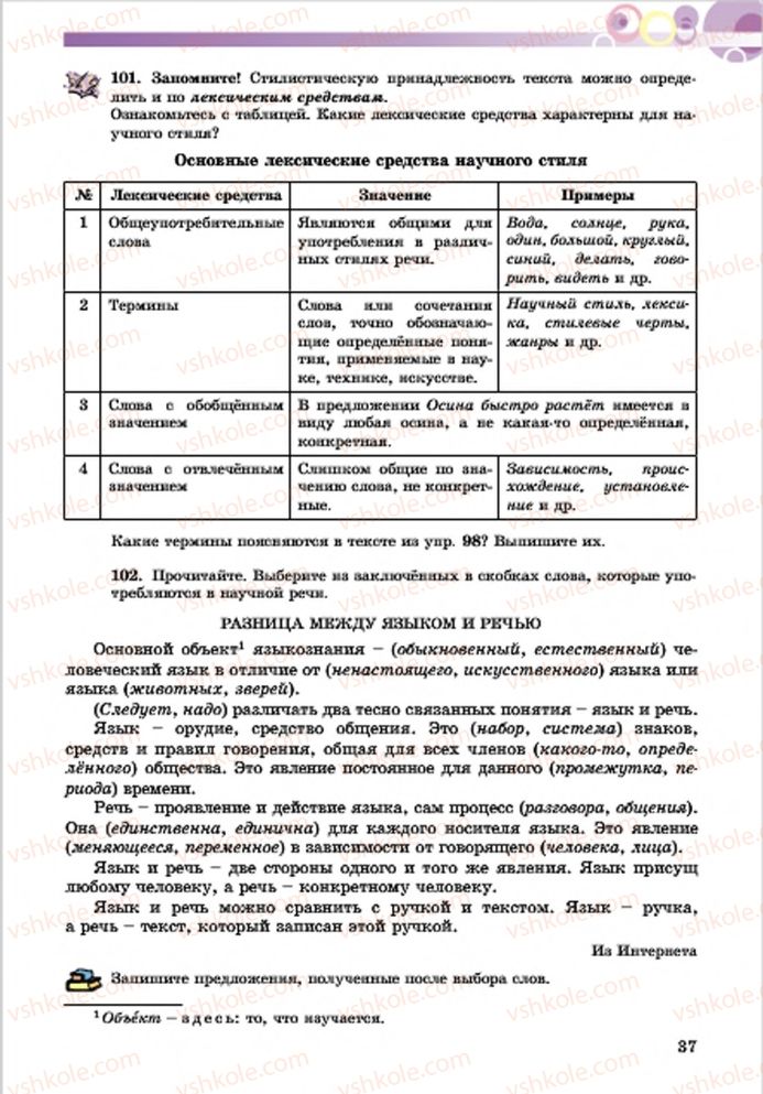 Страница 37 | Підручник Русский язык 7 клас Е.И. Самонова, Т.М. Полякова 2015 7 год обучения