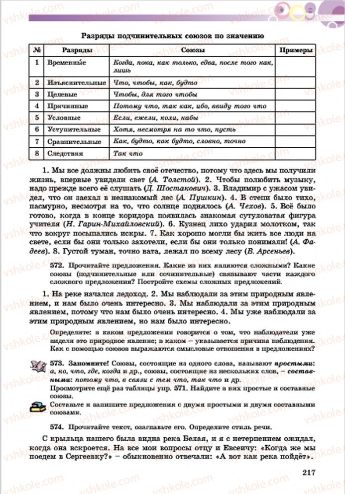 Страница 217 | Підручник Русский язык 7 клас Е.И. Самонова, Т.М. Полякова 2015 7 год обучения