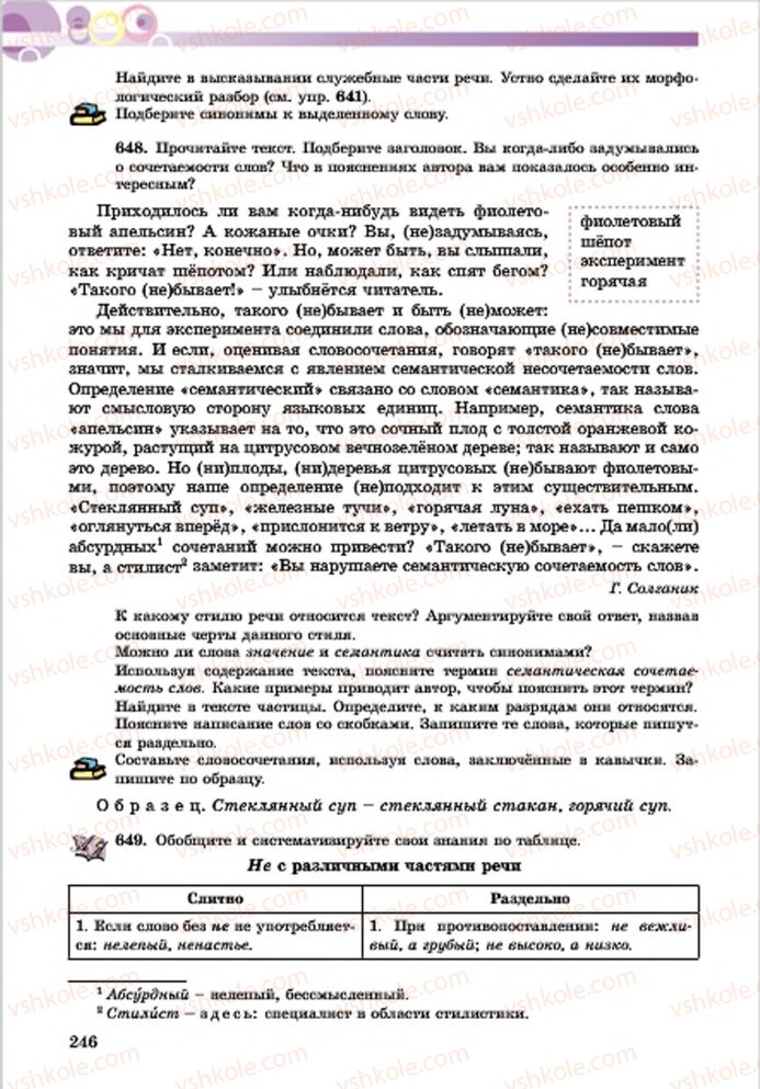 Страница 246 | Підручник Русский язык 7 клас Е.И. Самонова, Т.М. Полякова 2015 7 год обучения