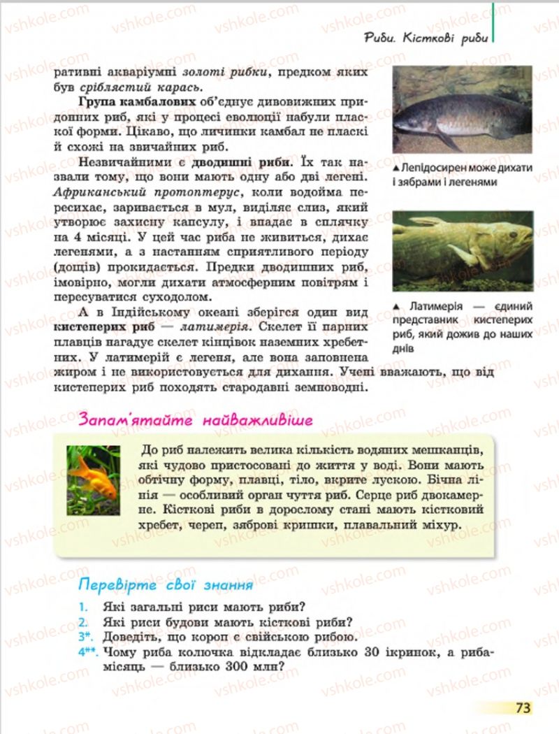 Страница 73 | Підручник Біологія 7 клас Н.В. Запорожець, І.І. Черевань, І.А. Воронцова 2015