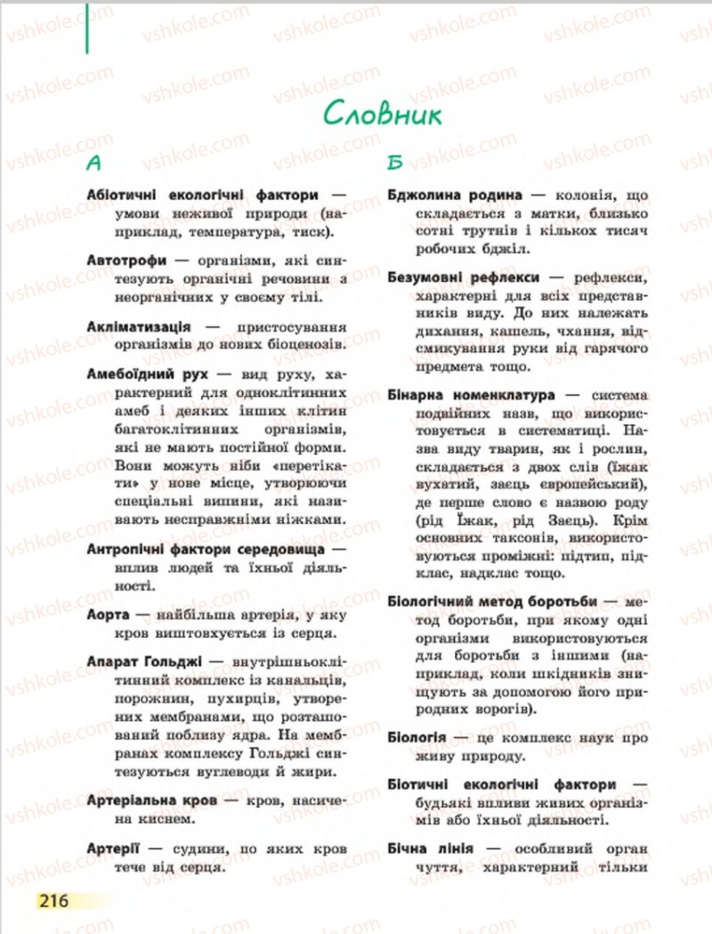 Страница 216 | Підручник Біологія 7 клас Н.В. Запорожець, І.І. Черевань, І.А. Воронцова 2015