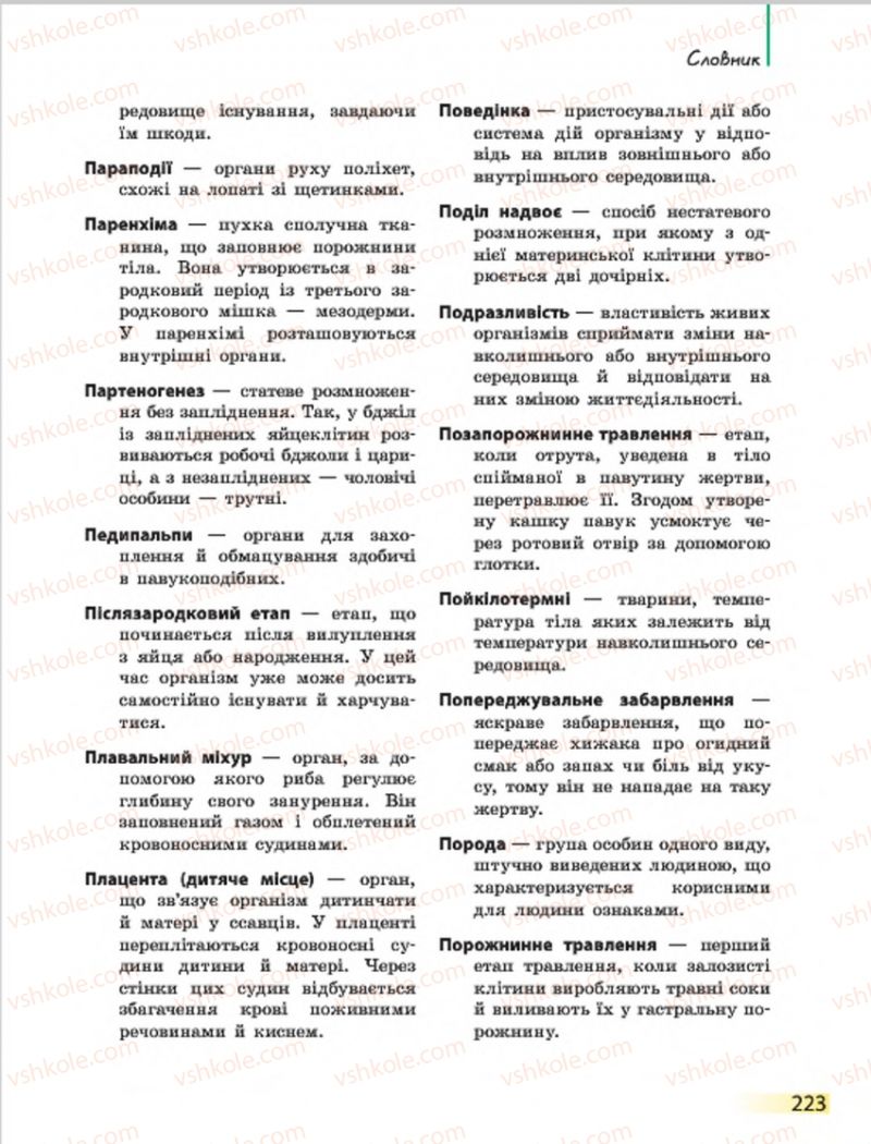 Страница 223 | Підручник Біологія 7 клас Н.В. Запорожець, І.І. Черевань, І.А. Воронцова 2015